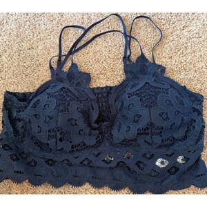 Yahada Navy Blue Scalloped Floral Lace Bralette XXL Plus Size Adjustable Straps